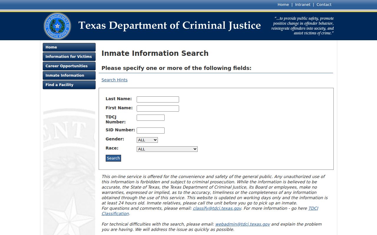 Kleberg County arrest records and TDCJ custody search