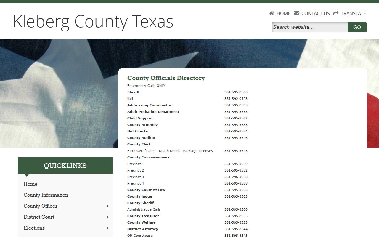Kleberg County criminal record office directory