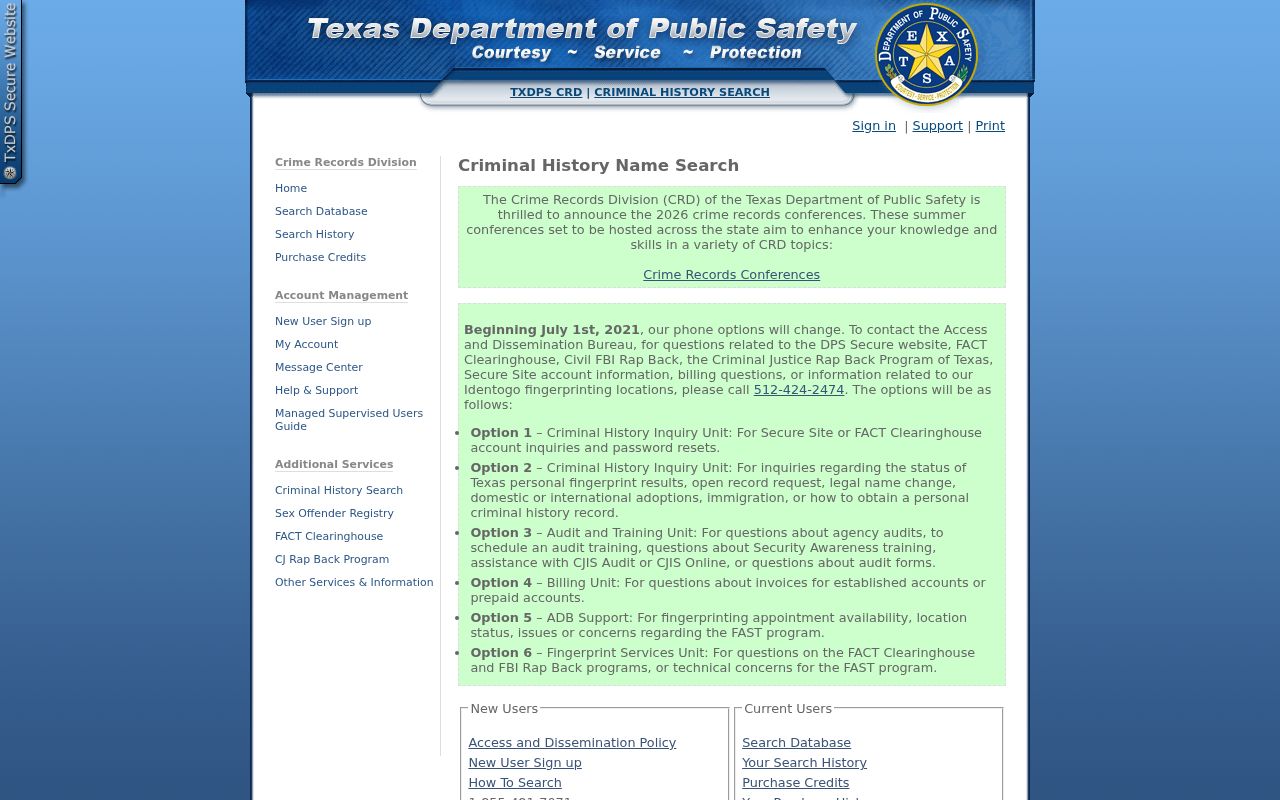 Kleberg County criminal history Texas DPS name search