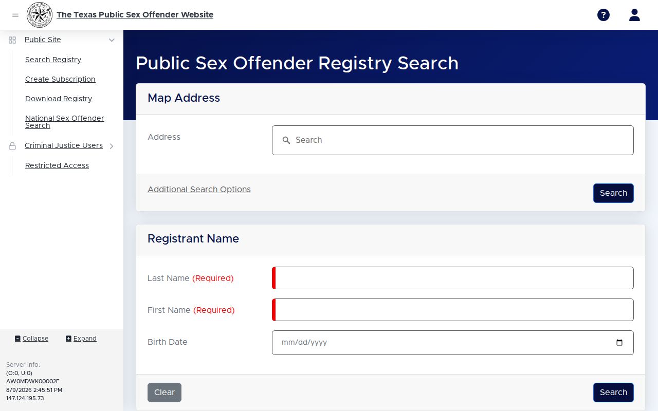 Kleberg County sex offender search on the Texas DPS registry