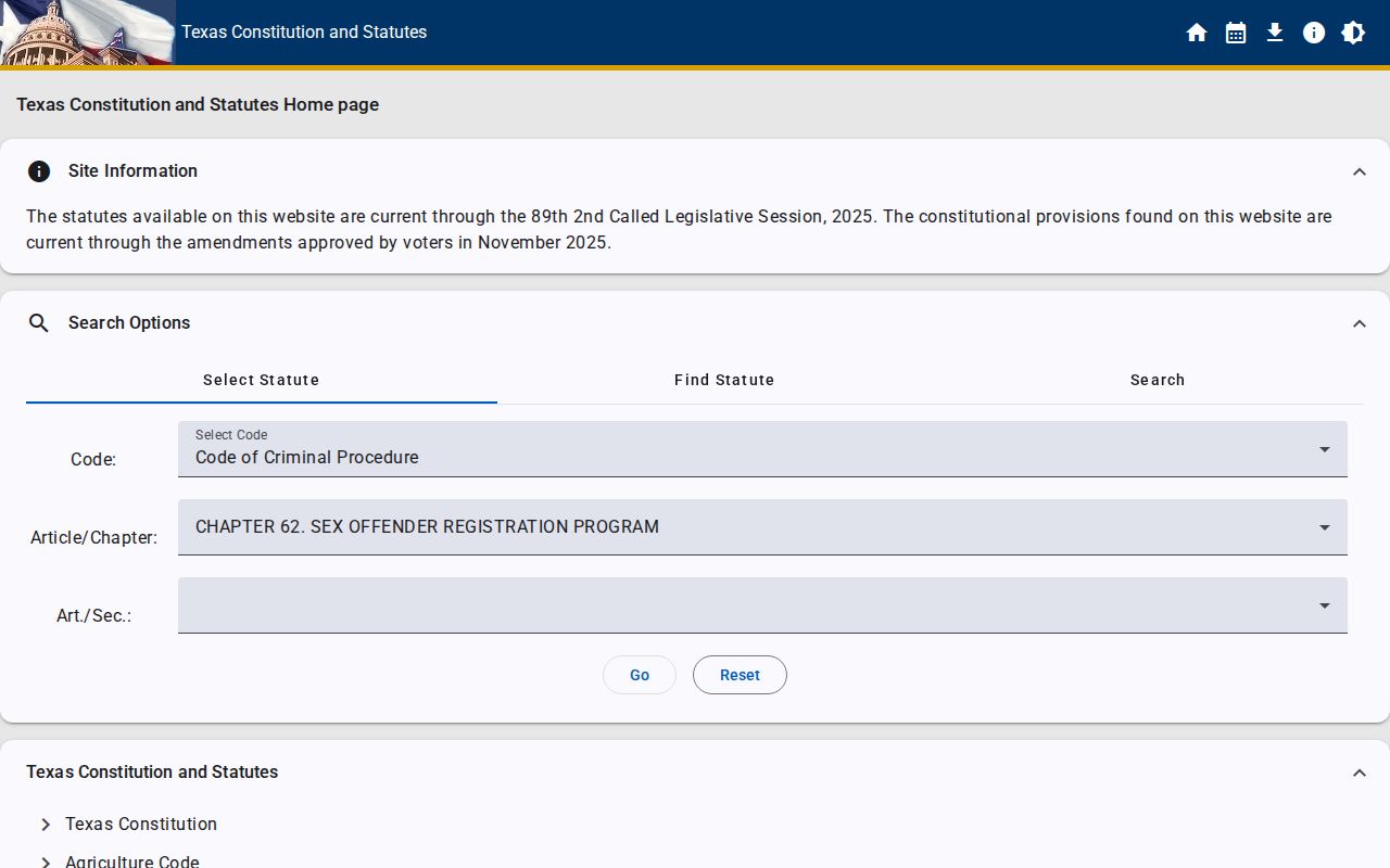 Kleberg County sex offender registration law in Texas Code Chapter 62